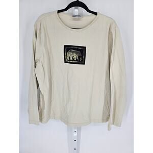 By Taylor Women's Long Sleeve Bear Graphic Print Tan T-shirt Top Size XL